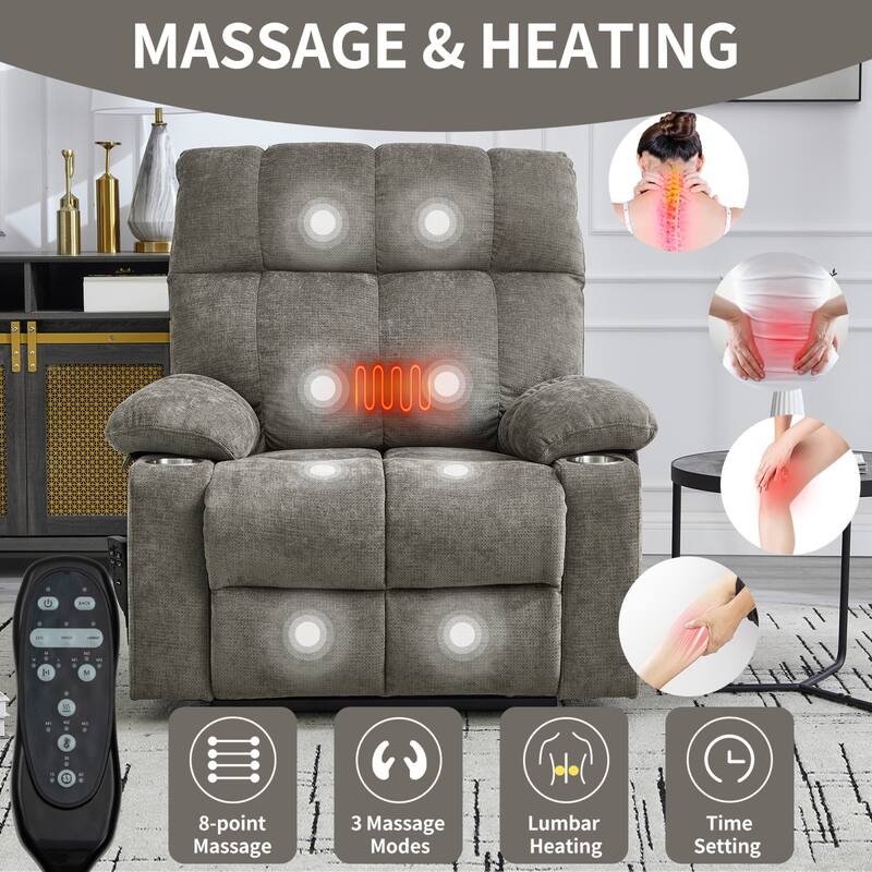 Roomfitters Dual Motor Power Lift Recliner Chair with Heat Massage Oversized Infinite Position Sofa with Cup Holders