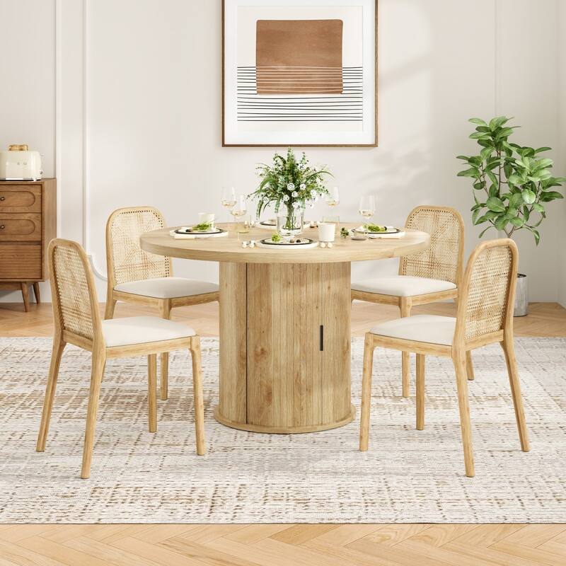 43" Modern Round Dining Table with Sturdy Metal Base and Storage
