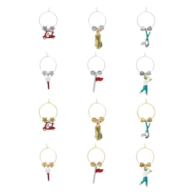 Wine Things 12-Piece Wine Charms/Wine Glass Tags/Drink Markers for Stem Glasses, Wine Tasting Party (Fore)