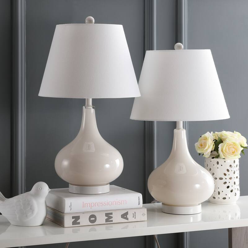 SAFAVIEH Lighting Shanda 24-inch Gourd Glass White Table Lamp (Set of 2) - 14"x14"x24" - 14Wx14Dx24H