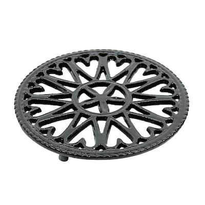 Minuteman International Enameled Sunburst Round Trivet for Stoves, 7 Inch Diameter, Black