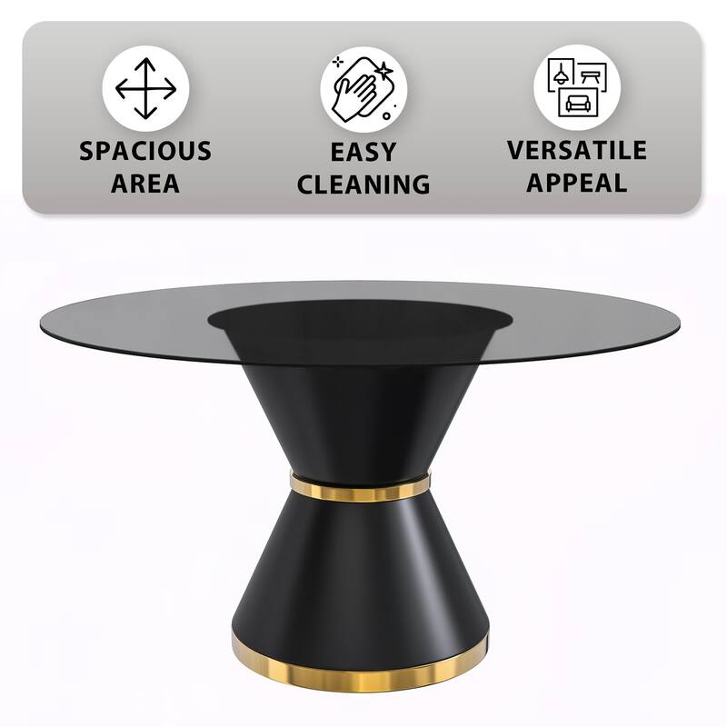 Qorvus Dining Table with 60" Top and Black/Gold Pedestal Base