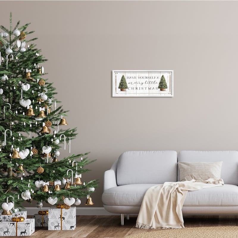 Stupell Rustic Merry Little Christmas Phrase Holiday Fir Trees Framed Wall Art