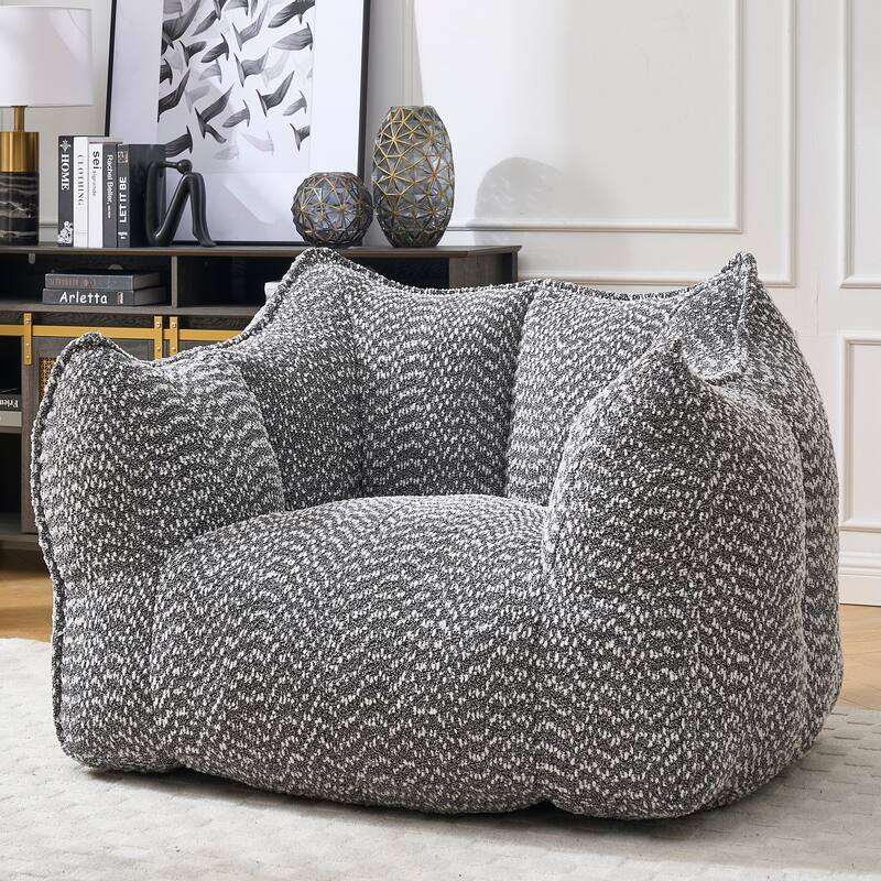 Chenille Square Bean Bag Chair, High Resilience Foam Lounge Chair, Cozy Aldult Lazy Sofa with Curved Armrests and Backrest