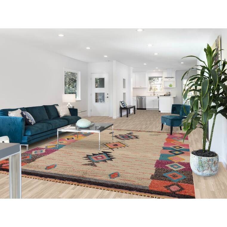 Geometric Plush Moroccan Area Rug Hand-Knotted Wool Carpet - 8'2" x 10'7"