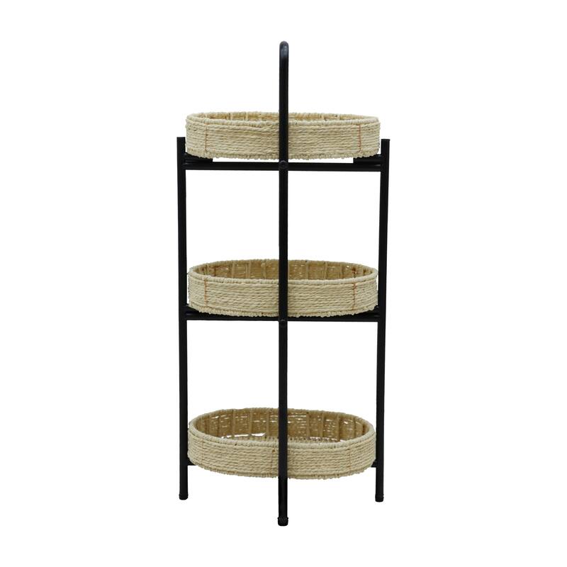 Small Handwoven Side Tables 3-Tier Oval Organizer Portable Storage Shelf