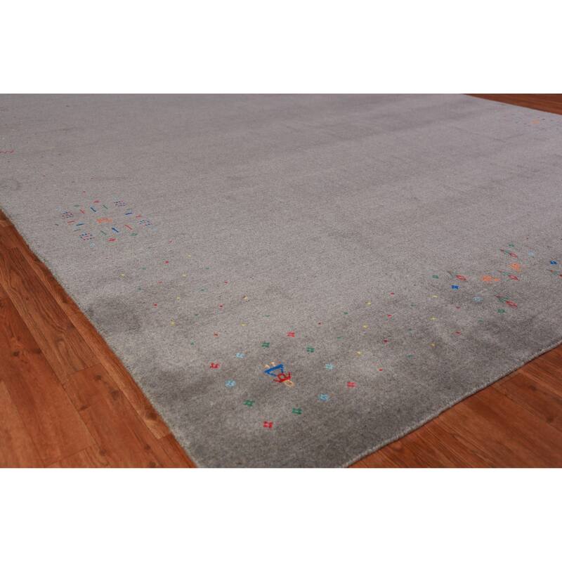 Hand Knotted Oriental 100% Wool Carpet Tribal Tribal Greys & Charcoal Gabbeh Area Rug - 12' 3'' X 8' 11''