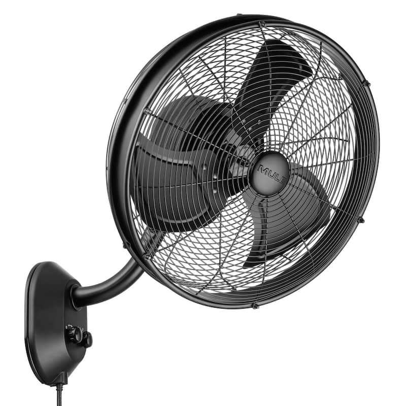18" Mule Matte Black Outdoor Wet-Rated Oscillating Wall Fan with Wall Mount - 18 Inches