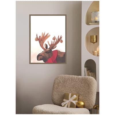 Kate and Laurel Framed Canvas Festive Moose by Teju Reval