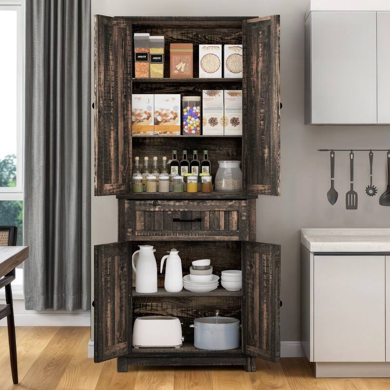 Moasis 64" Farmhouse Tall Kitchen Pantry Storage Cabinet with 2 Drawers & Doors