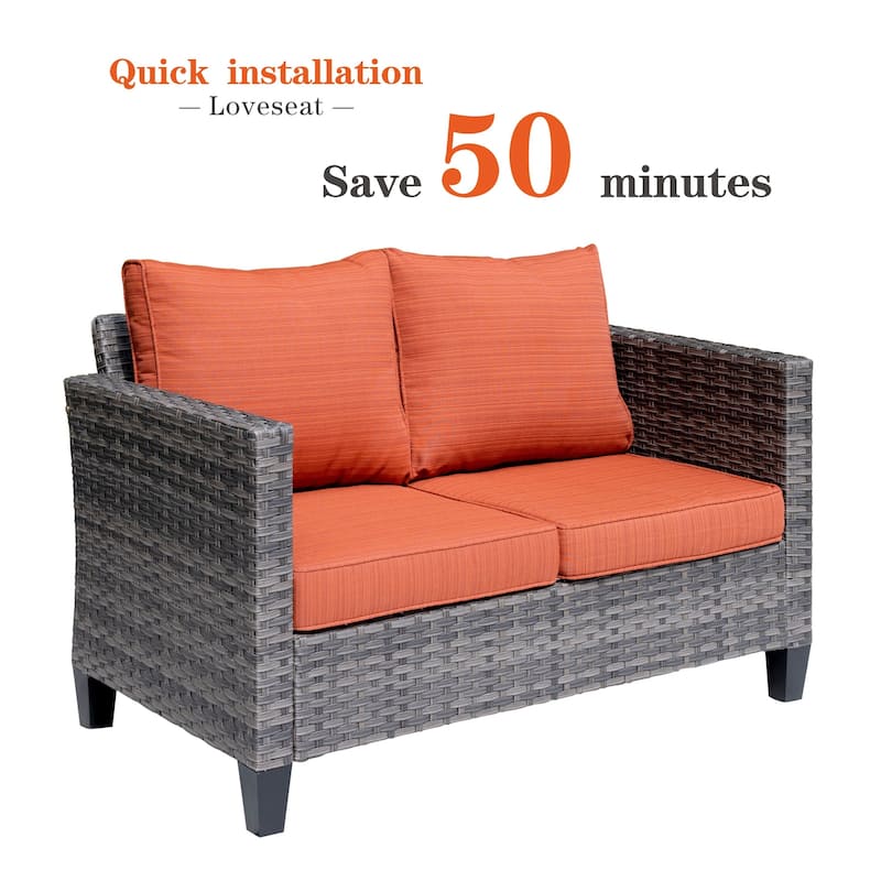 OVIOS Patio Outdoor Grey Wicker Loveseat