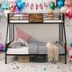 preview thumbnail 1 of 6, Twin Over FULL Metal Bunk Bed with Trundle 2-Side Ladder and Full-Length Guardrail, No Box Spring Needed Black+Brown
