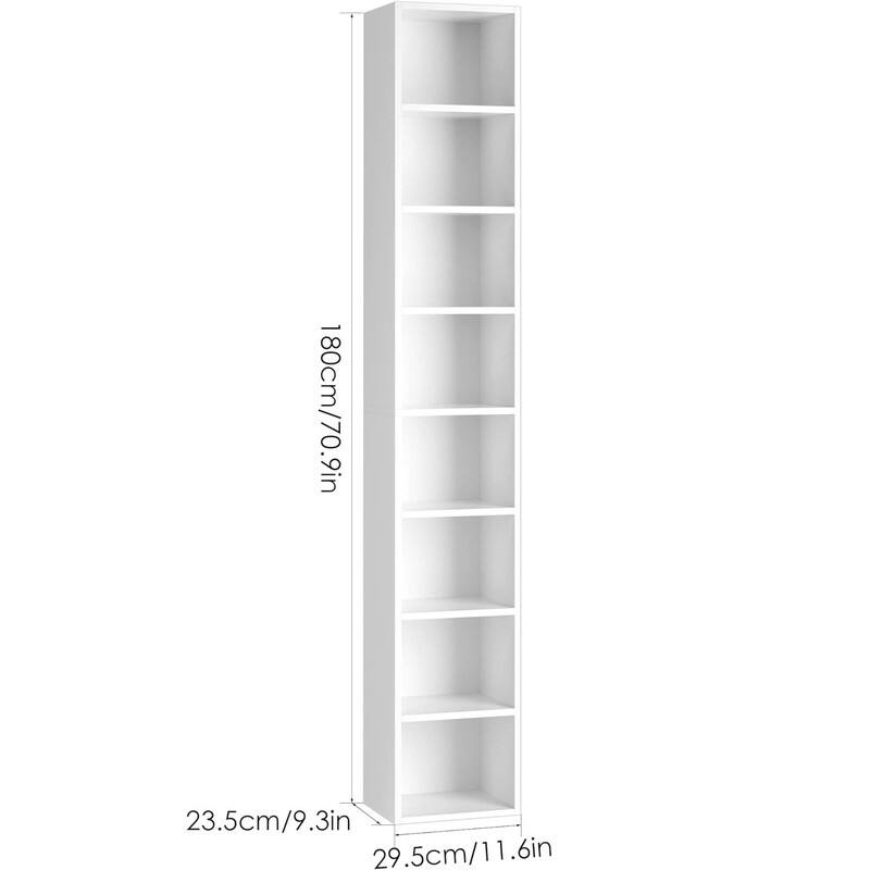 Grondin 8-Tier Media Tower, Wooden Media Storage Rack with Adjustable Shelves, Tall Narrow Bookcase Display Bookshelf