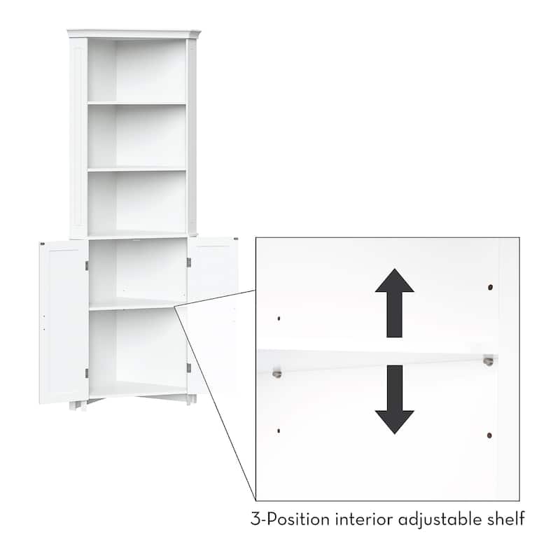 RiverRidge Somerset Tall Corner Bathroom Cabinet Storage Organizer with Doors and an Adjustable Shelf - White