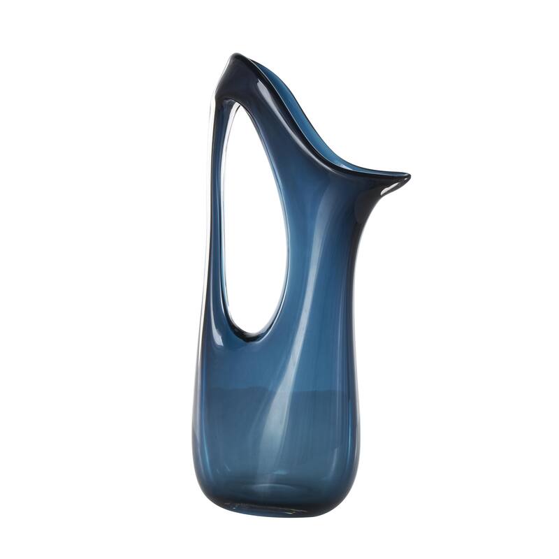 Glass Abstract Decorative Vase with Cutout Handle and Elongated Opening - Blue - Roche River Decor