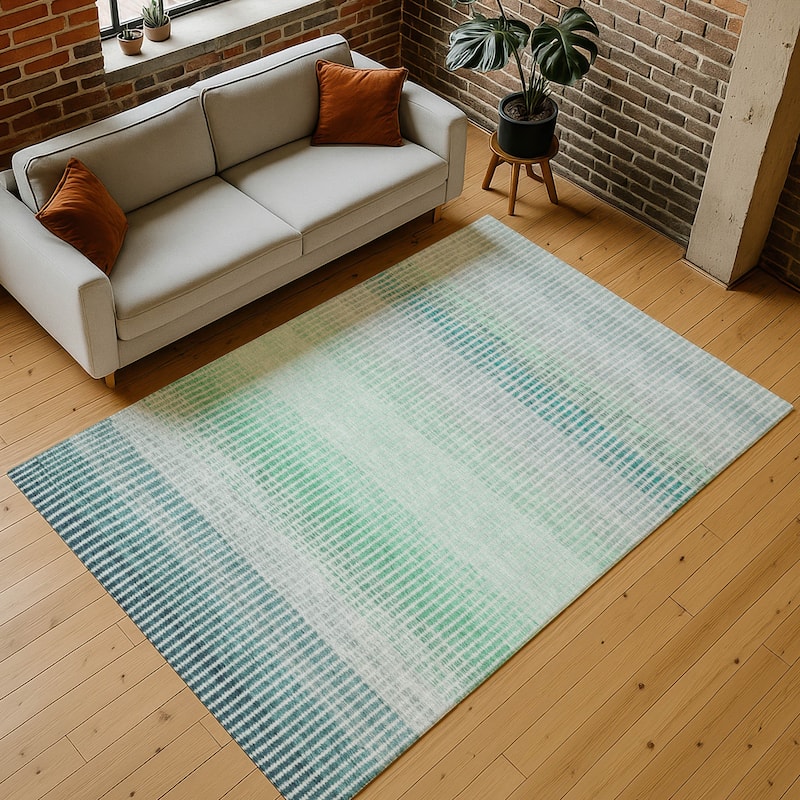 Machine Washable Indoor/ Outdoor Contemporary Stripes Chantille Rug