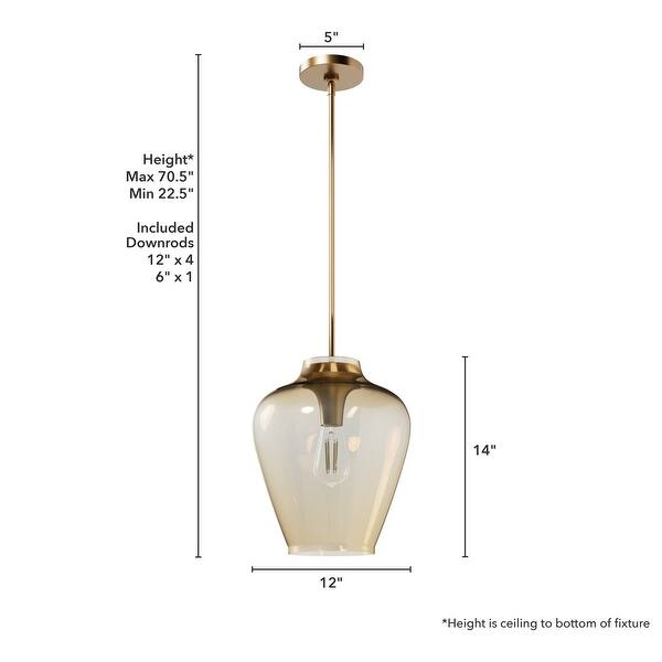 dimension image slide 2 of 5, Hunter Vidria 12" 1-Light Pendant - Kitchen Island, Dining Room, Entry - Contemporary, Transitional