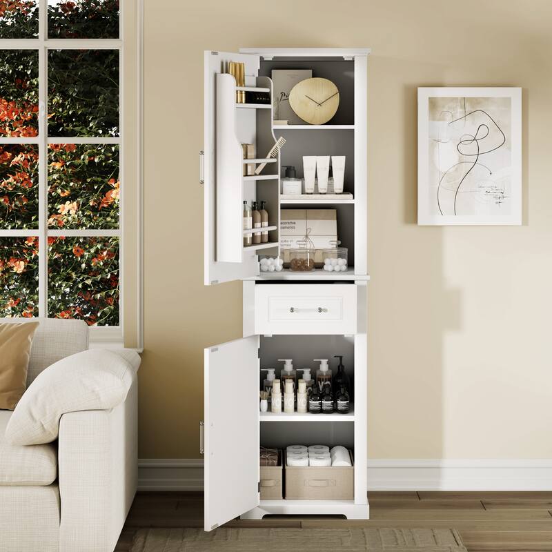 GDFStudio - Jasper Tall Freestanding Bathroom Storage Cabinet with Two-Sized Doors and Adjustable Shelves