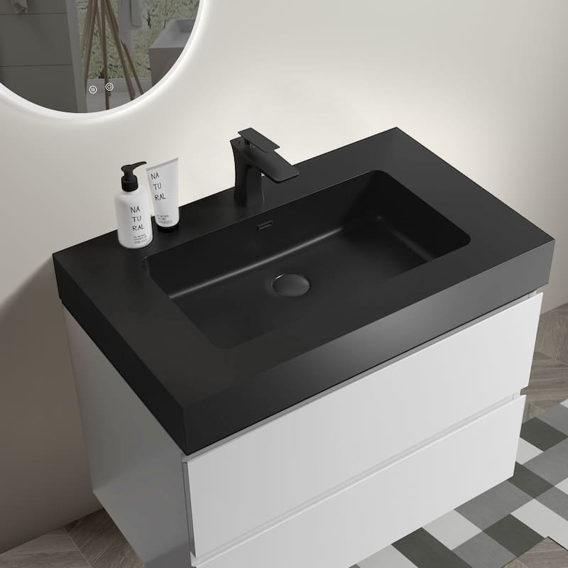 30"Bathroom Vanity with Sink,Storage Wall Mounted Floating Bathroom Vanity,One-Piece Black Sink Basin without Drain and Faucet
