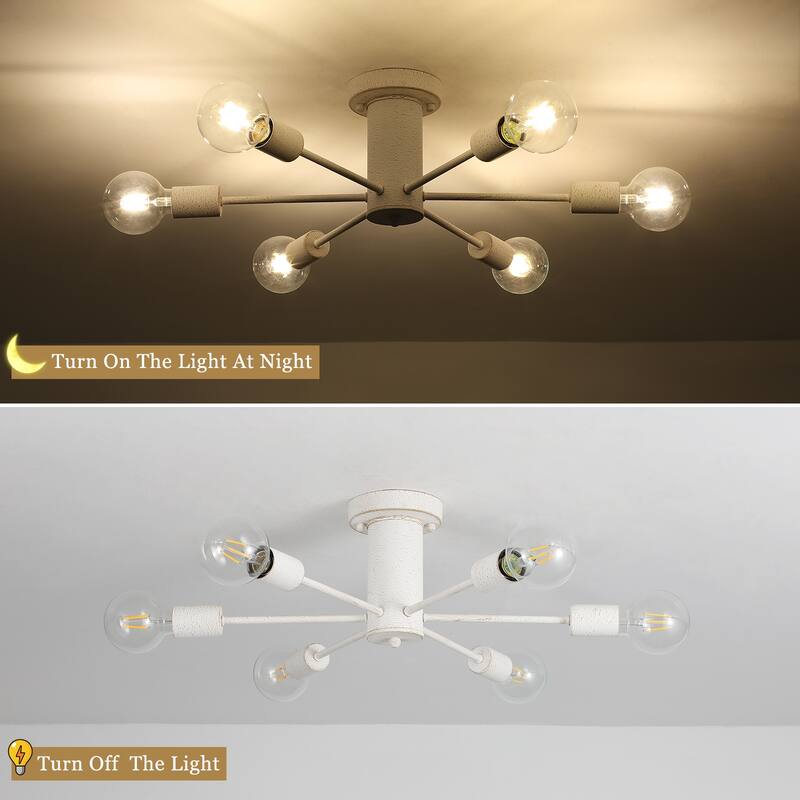 6-Light Mid Century Semi Flush Mount Chandelier for Dining Room