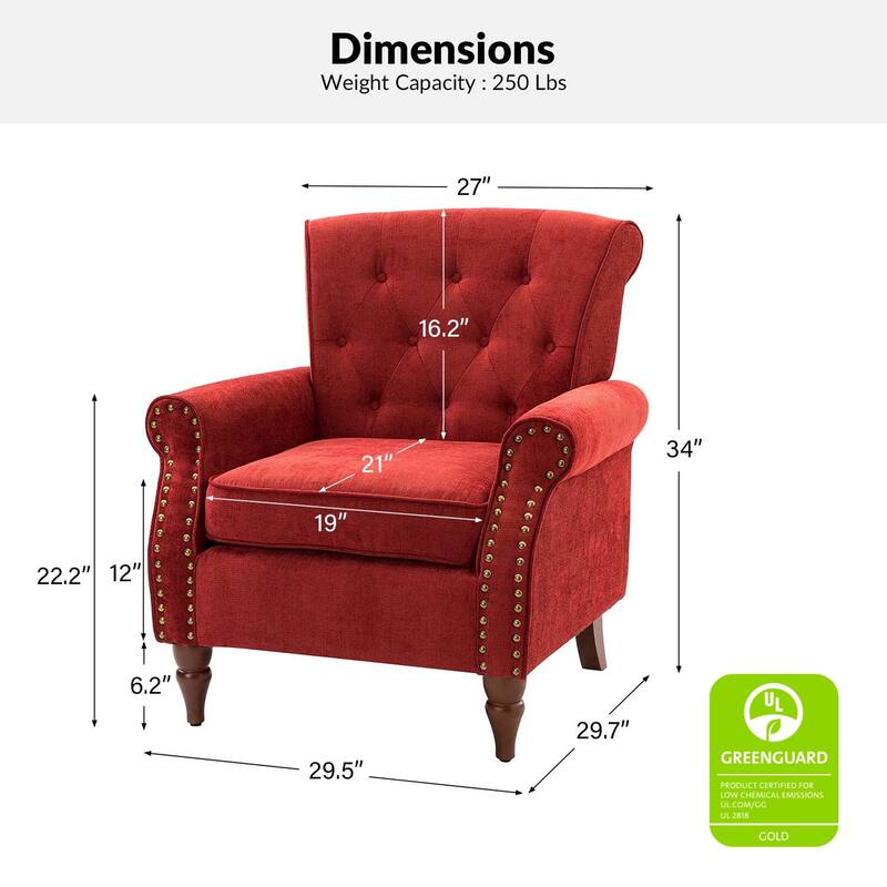 Indiges Comfy Upholstered Accent Armchair with Tufted Back Set of 2 for Bedroom Reading Office