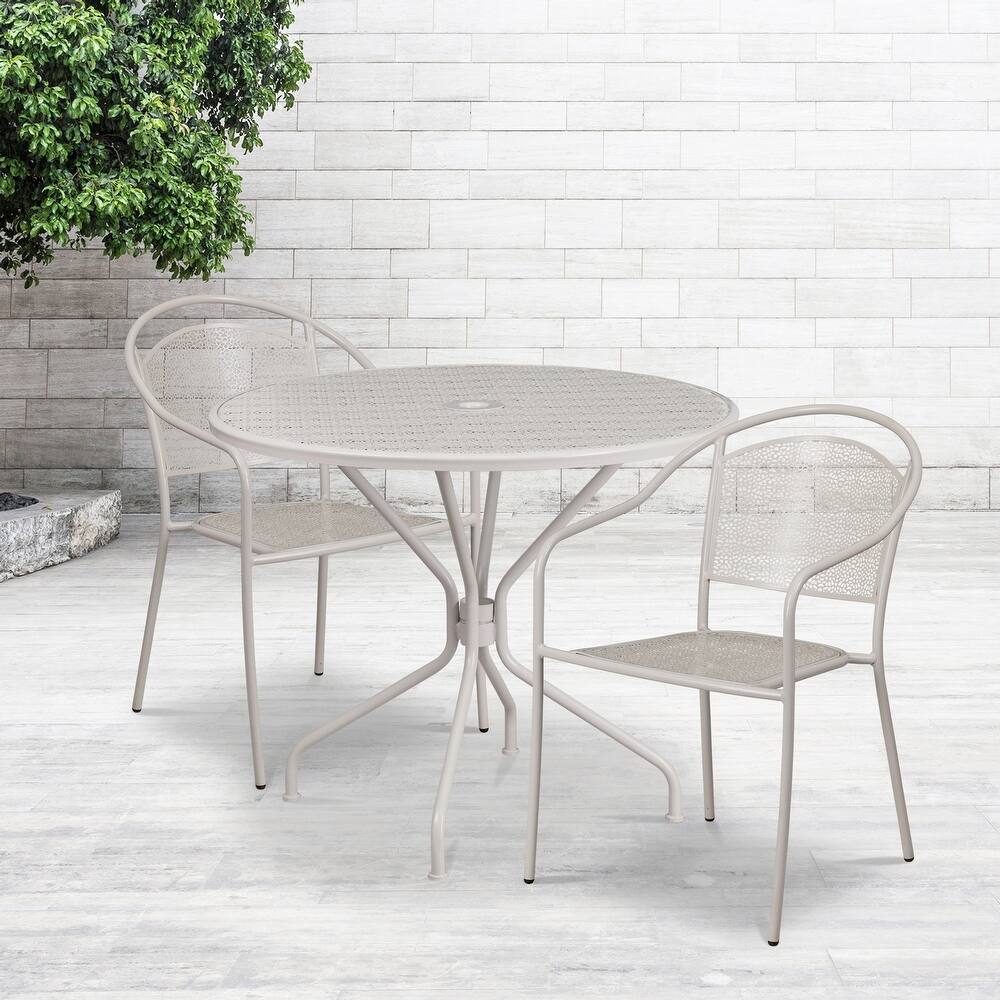 35-inch Round Steel 3-piece Patio Table Set with Round Back Chairs