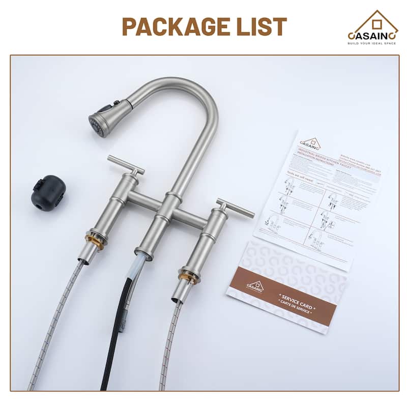 Double Handle Bridge Pull-Down Sprayhead Kitchen Faucet