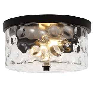 2-Light Flush Mount Ceiling Light with Clear Hammered Glass