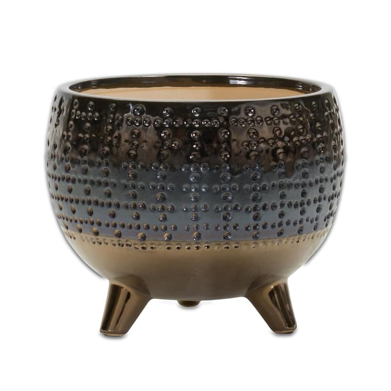 Dotted Pewter Ceramic Decorative Planter - 6.5"