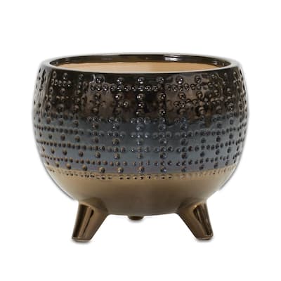 Dotted Pewter Ceramic Decorative Planter - 6.5"