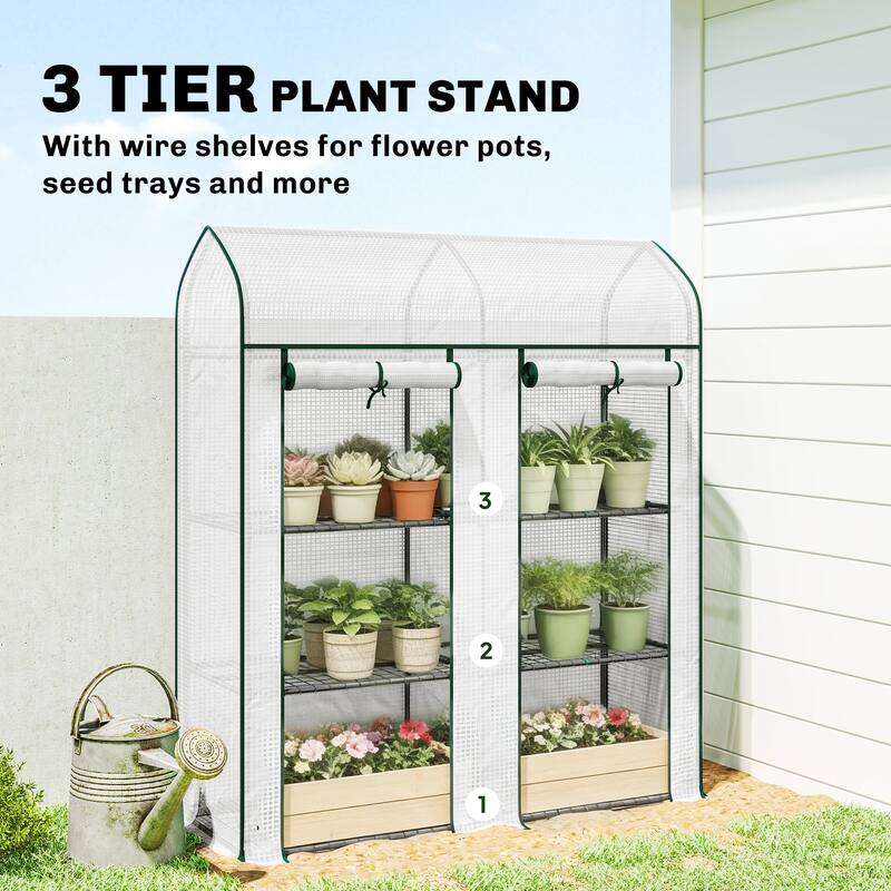 Outsunny 3 Tier Mini Greenhouse, 56.3" x 18.1" x 65" Small Portable Greenhouse with 2 Roll-up Doors