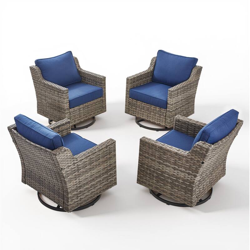 Glissia 2-Piece Gray Wicker Outdoor Swivel Glider Chairs with 4-Inch Thick Cushions