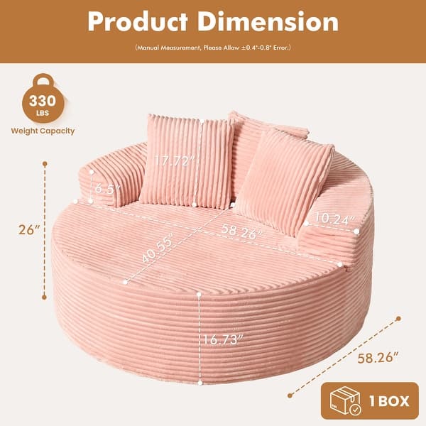 dimension image slide 2 of 5, XIZZI Modern Round Plush Lounge Sofa with Cushions