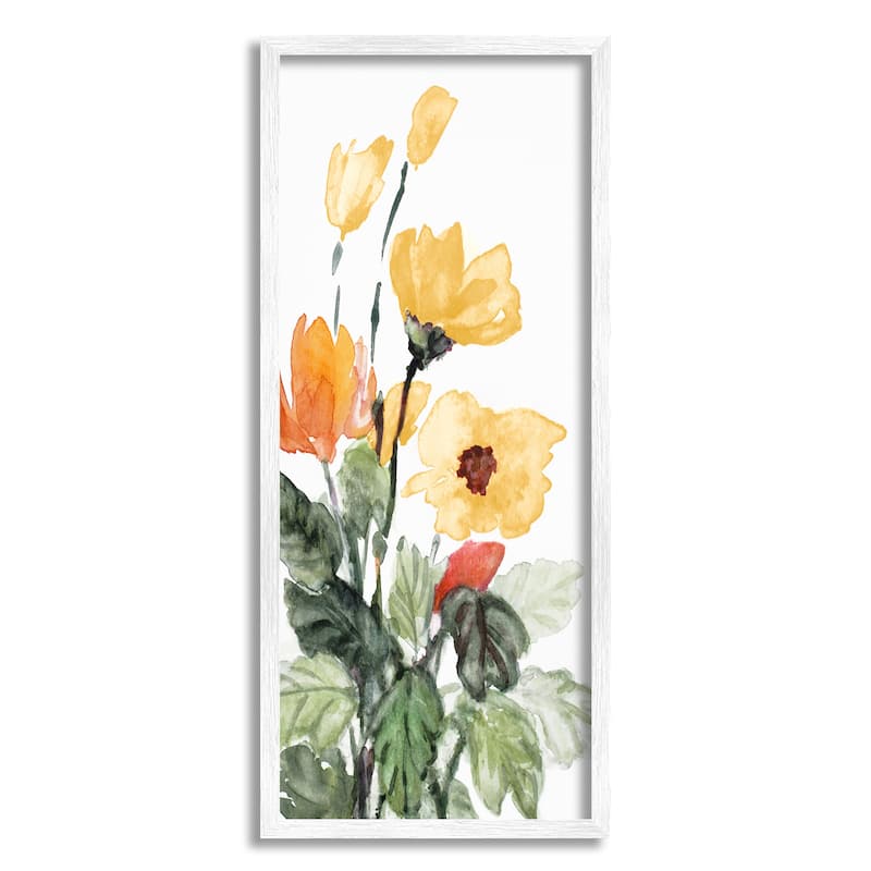 Stupell Yellow Abstract Poppies Framed Giclee Art Design by Lanie Loreth - 10 x 24 - White
