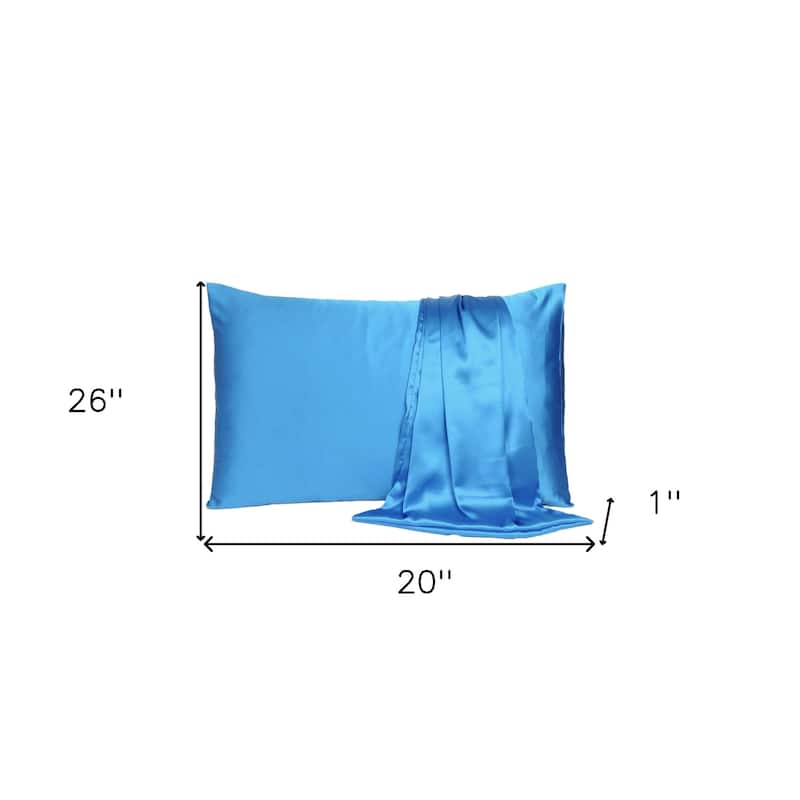 HomeRoots Bright Blue Dreamy Set Of 2 Silky Satin Standard Pillowcases