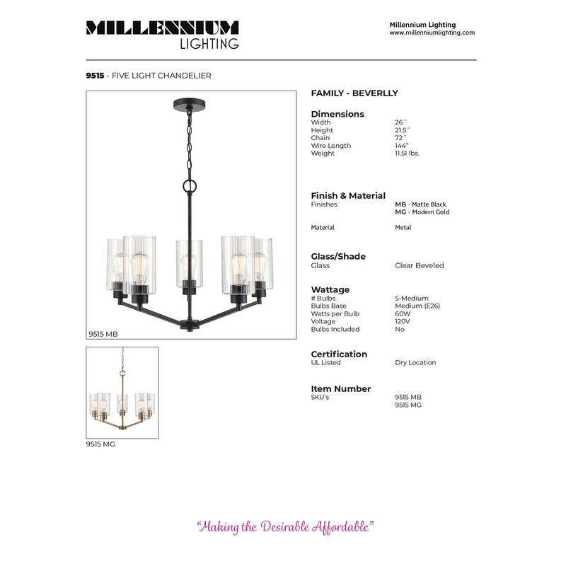 Millennium Lighting Beverlly Chandelier Light Fixture with Clear Beveled Glass