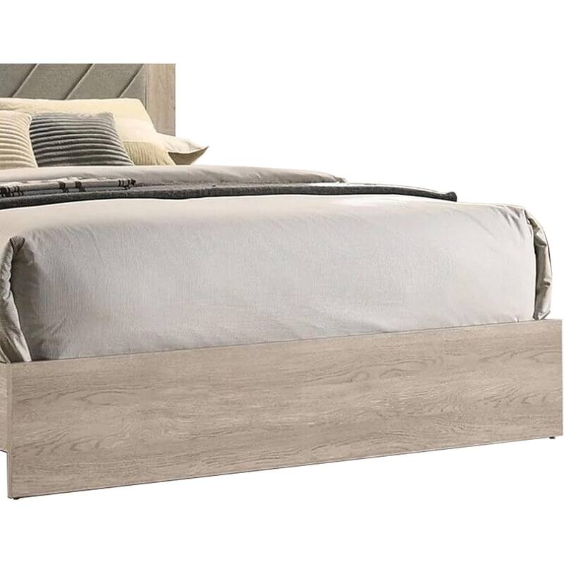 Contemporary Queen Size Bed with Gray V-Design Headboard and Rubberwood Frame