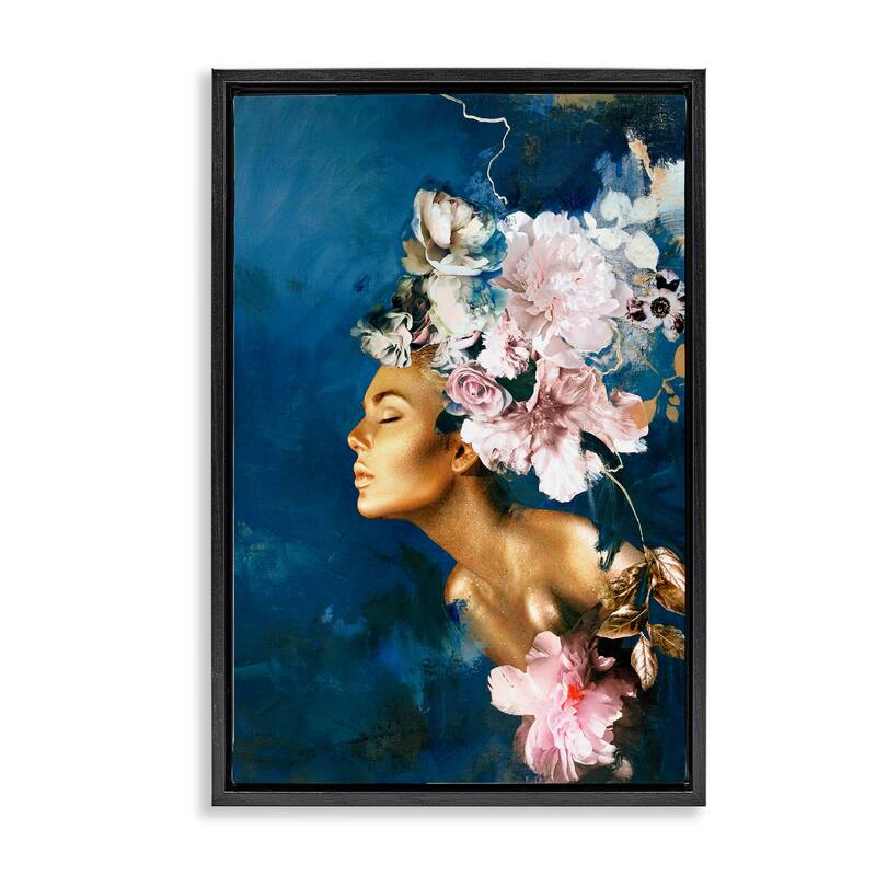 Stupell Sophisticated Floral Woman Framed Floater Canvas Wall Art Design By Design Fabrikken - 21 x 31 - Black