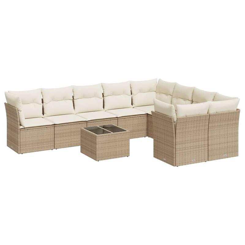 vidaXL Garden Sofa Set Beige Poly Rattan 10 Piece Set Adjustable Feet - 21.7 x 21.7 x 14.6