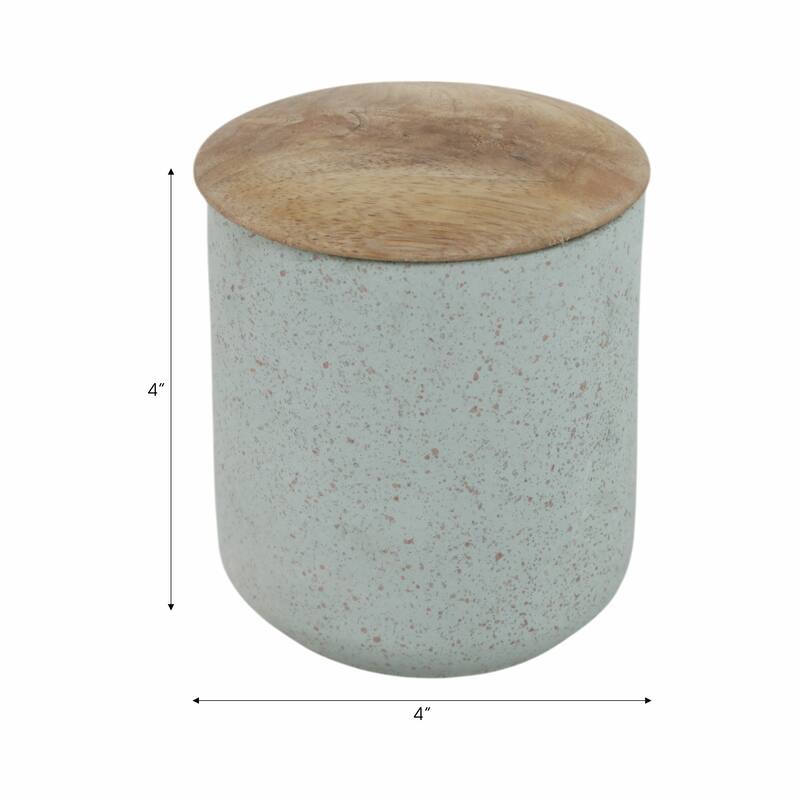 Wood Lid and Textured Pottery Base Decorative Modern Indoor Candle - 4" x 4" x 4"
