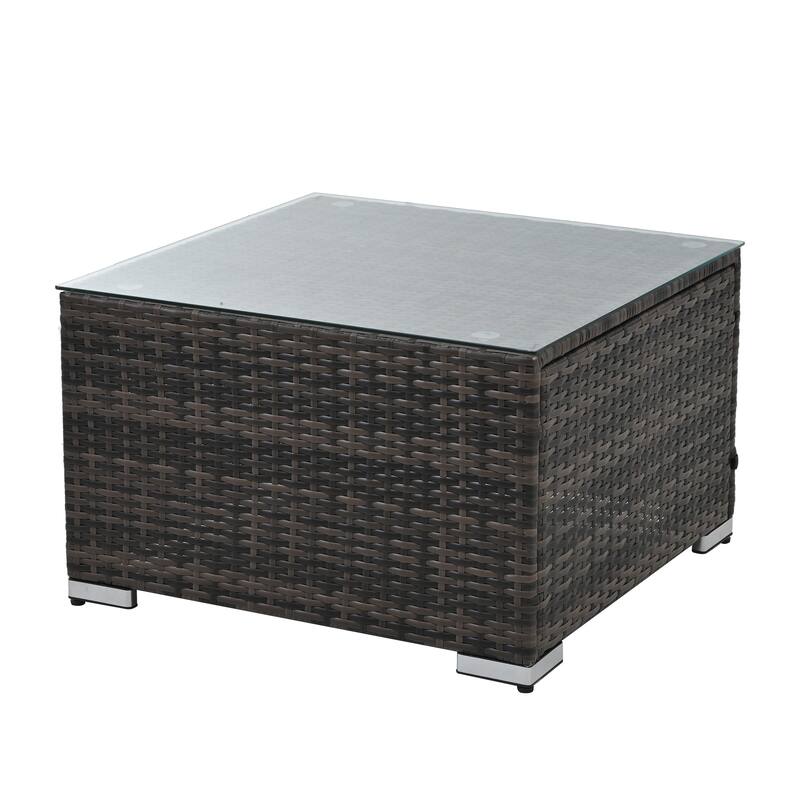 GDFStudio - Elegant 4-Piece Outdoor PE Wicker Patio Set with Tempered Glass Coffee Table