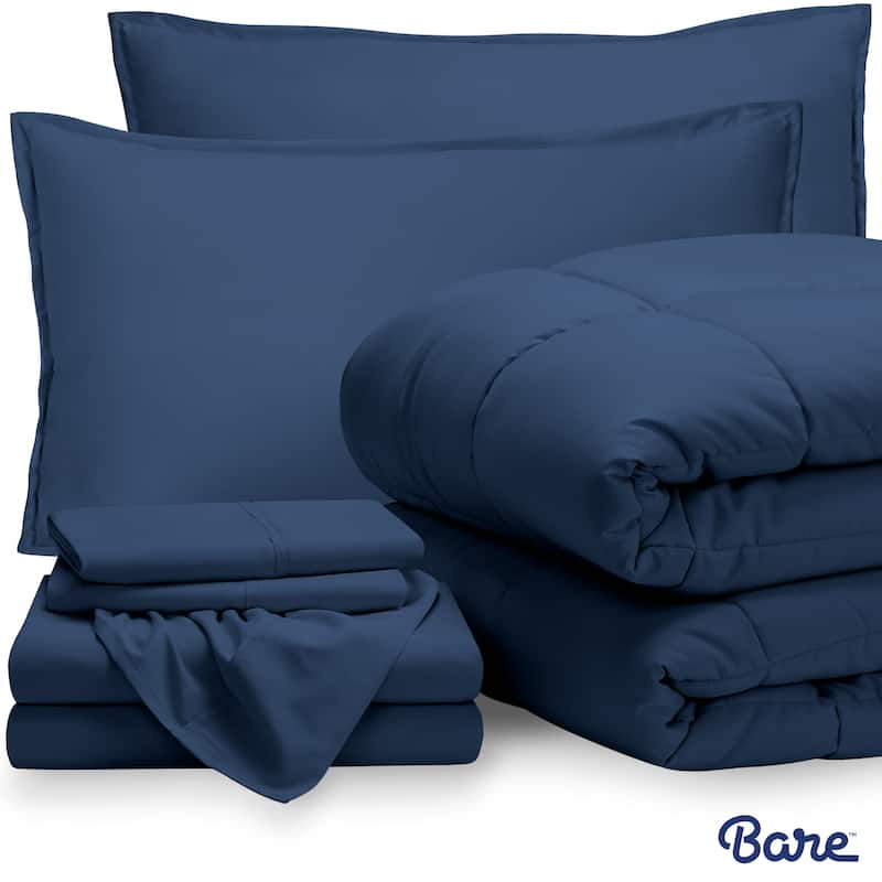 Bare Home Bed-in-a-Bag Down Alternative Comforter & Sheet Set - Dark Blue/Dark Blue - Full