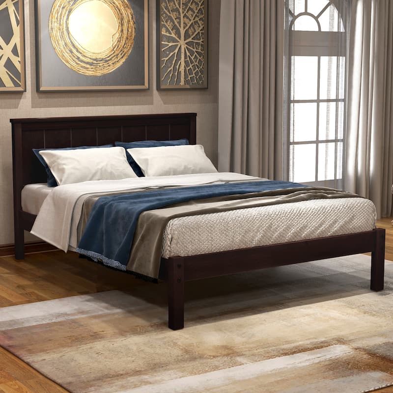 Twin Platform Bed Frame with Headboard, Wood Slat Support, No Box Spring Needed, Espresso Finish - Espresso