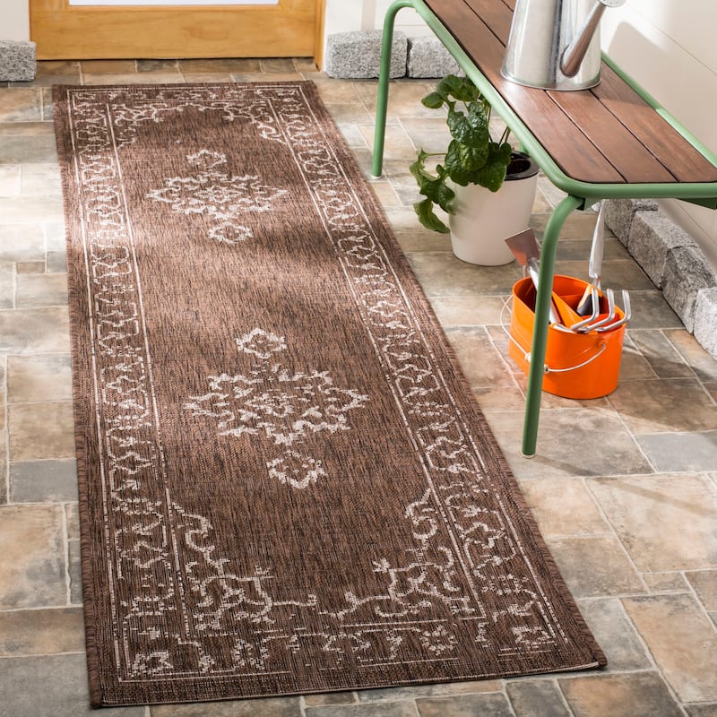 SAFAVIEH Courtyard Divna Medallion Indoor/ Outdoor Waterproof Patio Backyard - 2'3"x12' Runner - Brown/Beige