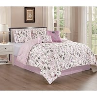 5 Piece Comforter Set Soft Bedding Lavender Purple Floral Botanical ...