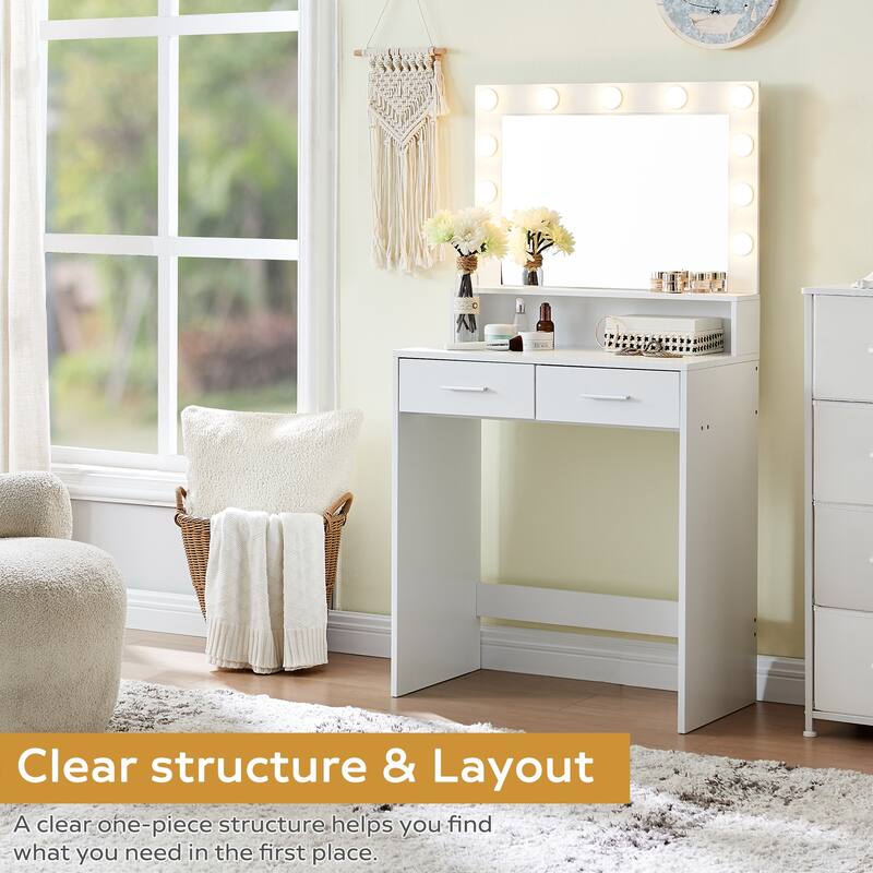 Vanity Desk with Mirror & 11 Hollywood Bulbs, Bedroom Make-up Vanity Table Dressing Table