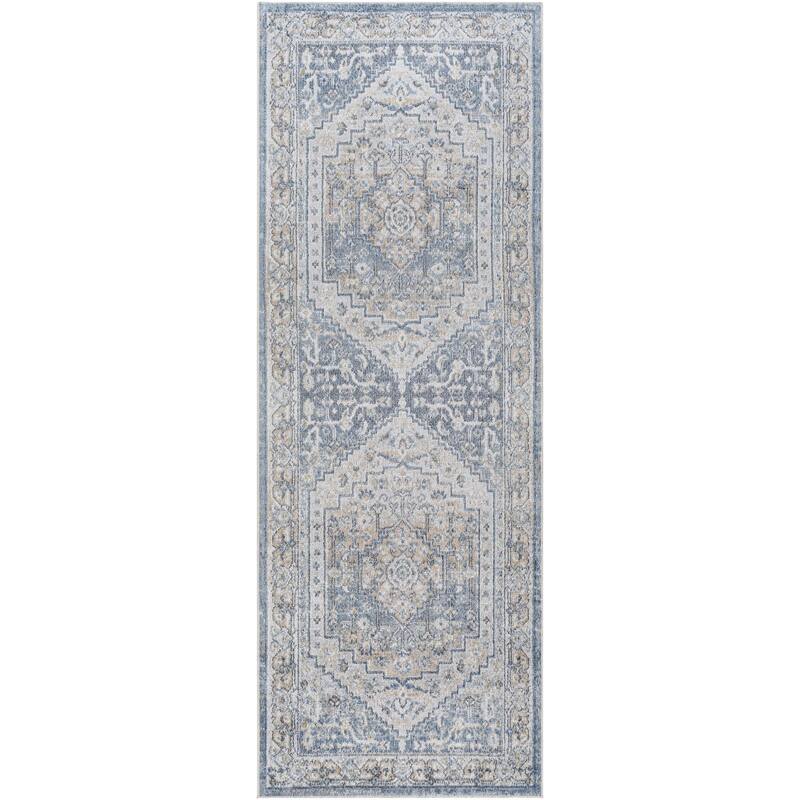 Livabliss Lillian Traditional Medallion Washable Area Rug - Slate/Tan - 2' 7" x 7' 3"