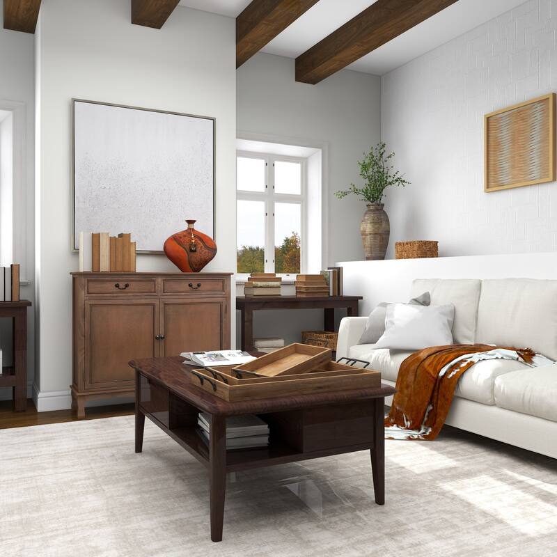 Brown Mango Wood Living Room Decor Tray with Slot Handles (Set of 3)