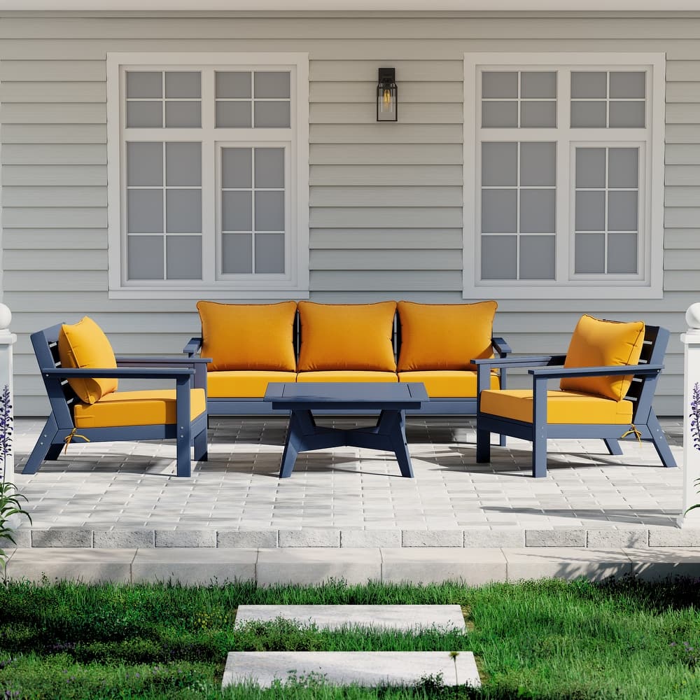 Birchwood All Weather HDPE Outdoor Patio Navy Blue Deep Seating Conversation Set (6-Piece Set)