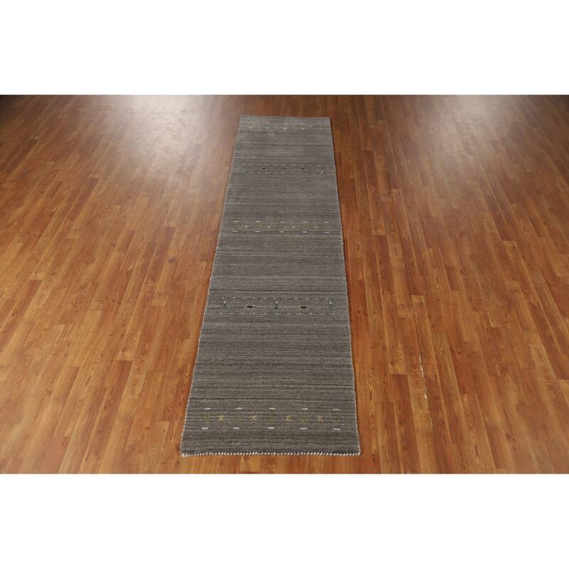 Gray Tribal Gabbeh Indian Runner Rug Handmade Wool Carpet - 2'6" x 9'6"
